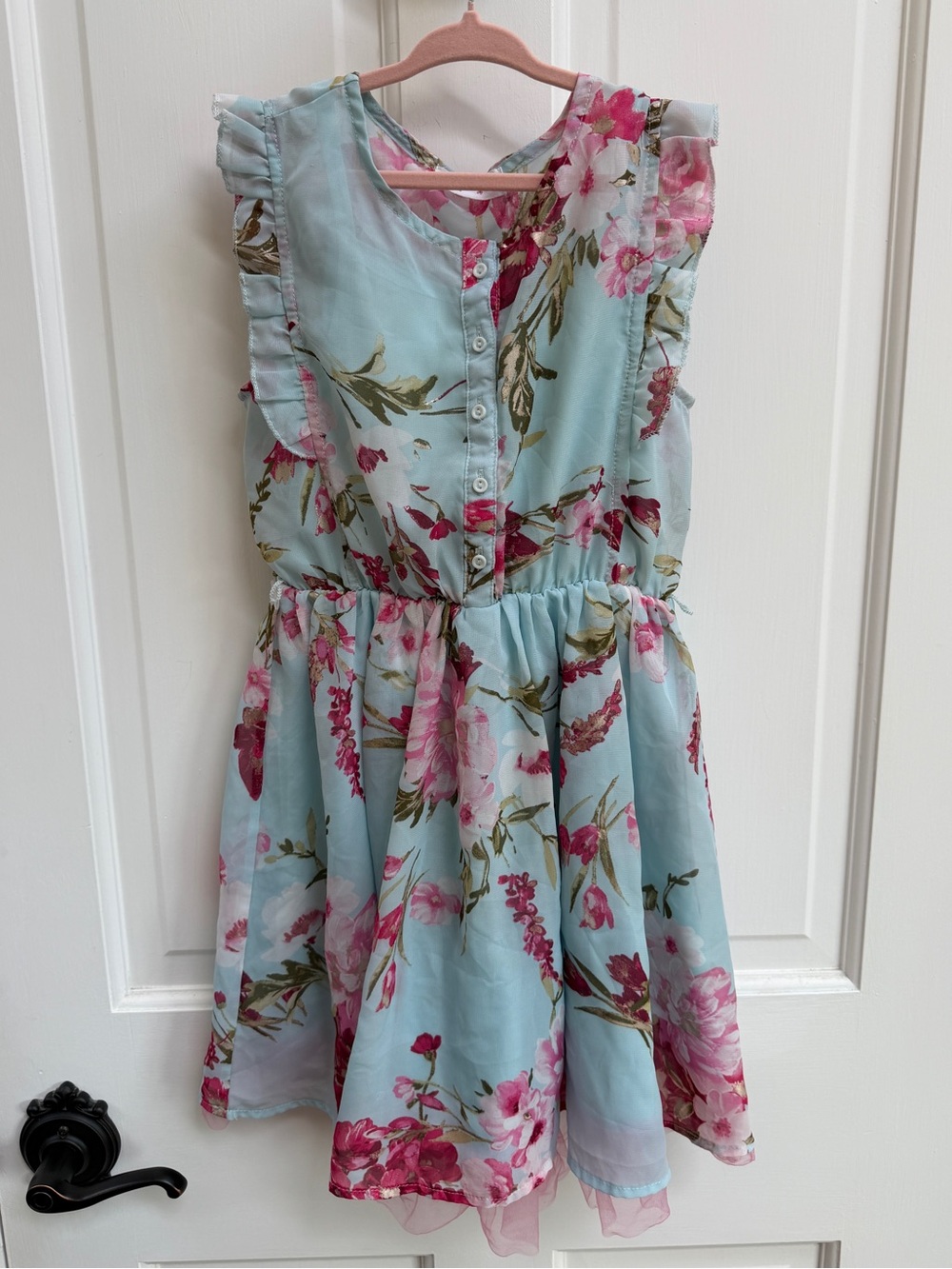 Knitworks Girls S 5T Blue Floral Ruffle Short Sleeve Dress